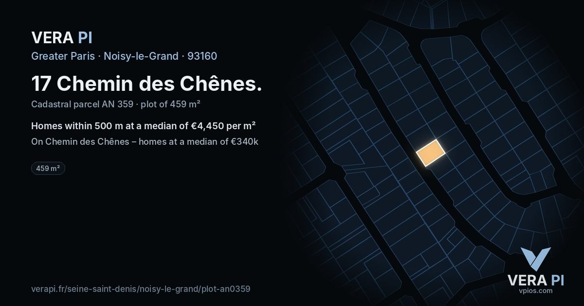 17 Chemin des Chênes, Noisy-le-Grand at night – the plot lit, the parcels around coloured by the prices near them