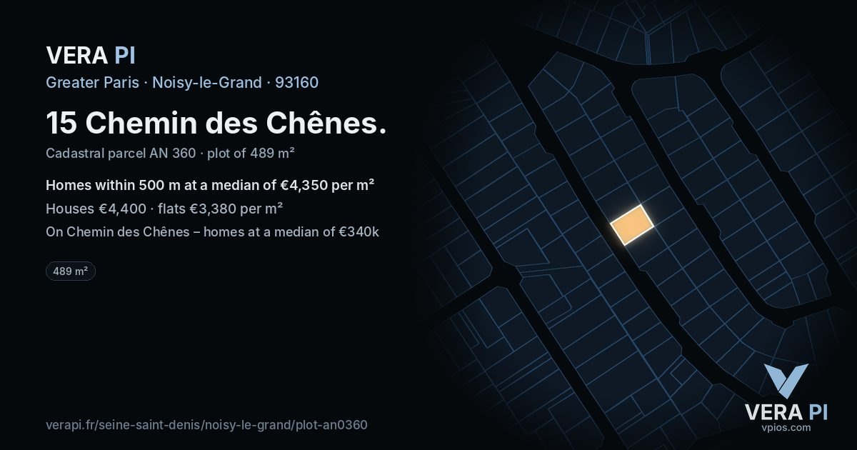 15 Chemin des Chênes, Noisy-le-Grand at night – the plot lit, the parcels around coloured by the prices near them
