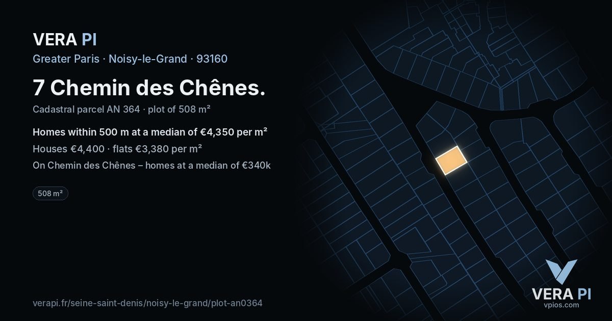 7 Chemin des Chênes, Noisy-le-Grand at night – the plot lit, the parcels around coloured by the prices near them