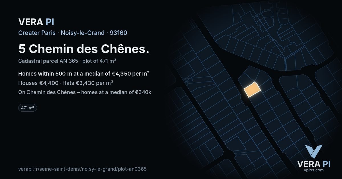 5 Chemin des Chênes, Noisy-le-Grand at night – the plot lit, the parcels around coloured by the prices near them