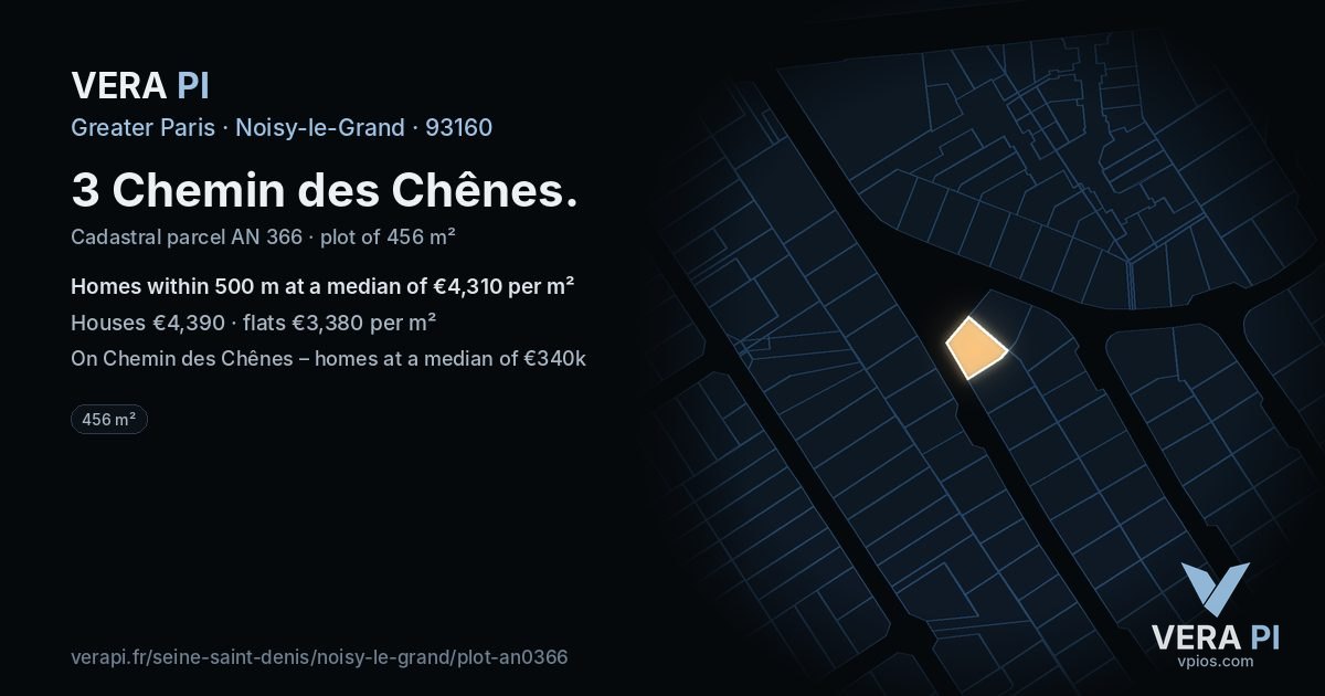 3 Chemin des Chênes, Noisy-le-Grand at night – the plot lit, the parcels around coloured by the prices near them