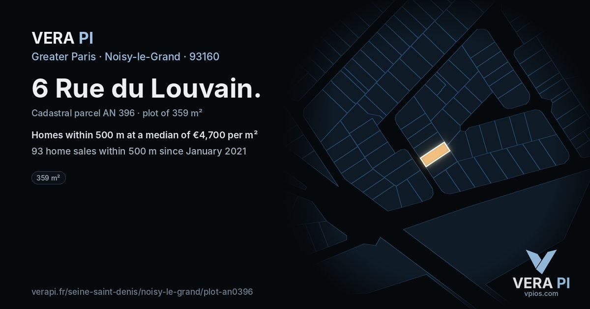 6 Rue du Louvain, Noisy-le-Grand at night – the plot lit, the parcels around coloured by the prices near them