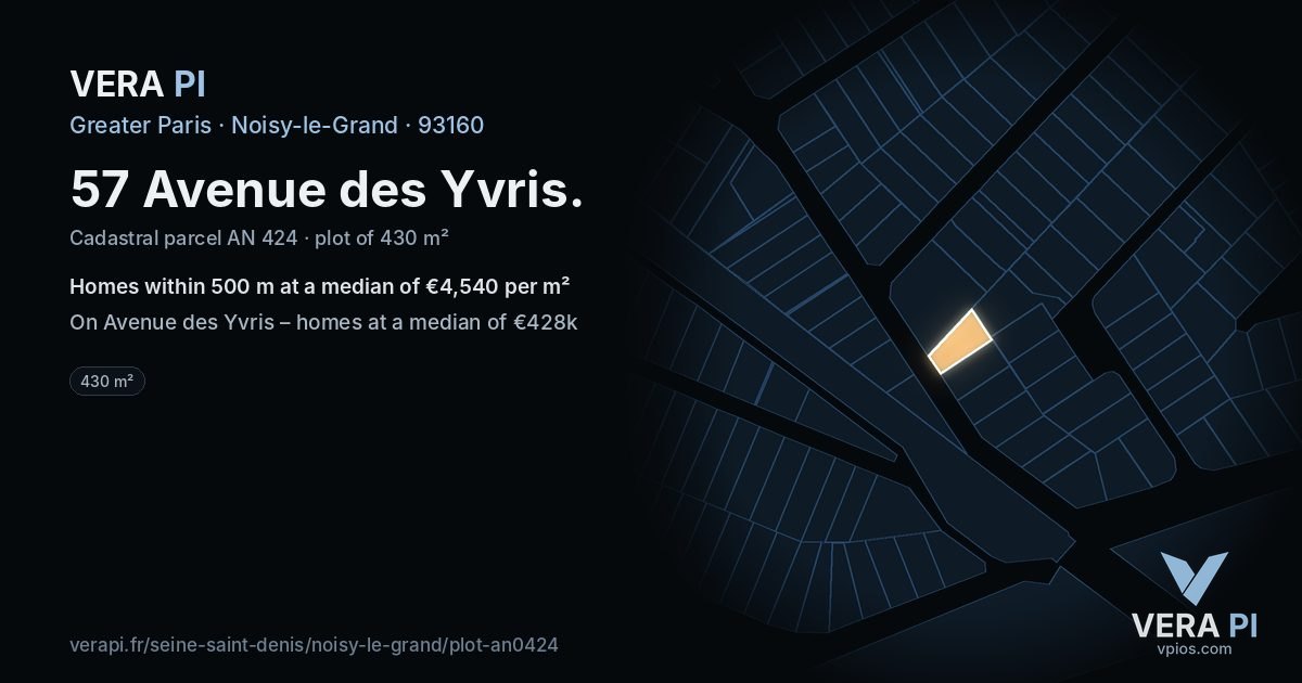 57 Avenue des Yvris, Noisy-le-Grand at night – the plot lit, the parcels around coloured by the prices near them