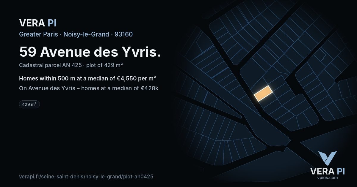 59 Avenue des Yvris, Noisy-le-Grand at night – the plot lit, the parcels around coloured by the prices near them