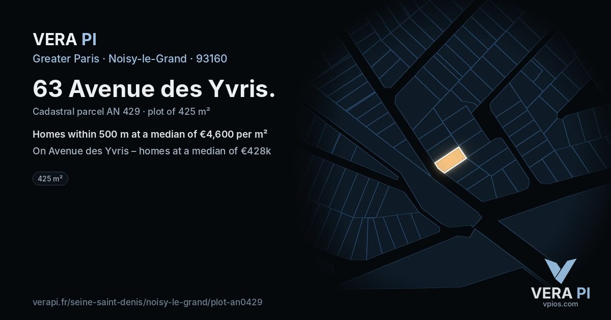 63 Avenue des Yvris, Noisy-le-Grand at night – the plot lit, the parcels around coloured by the prices near them