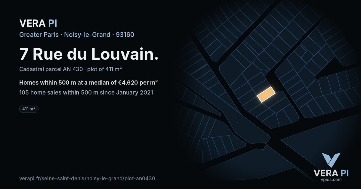 7 Rue du Louvain, Noisy-le-Grand at night – the plot lit, the parcels around coloured by the prices near them