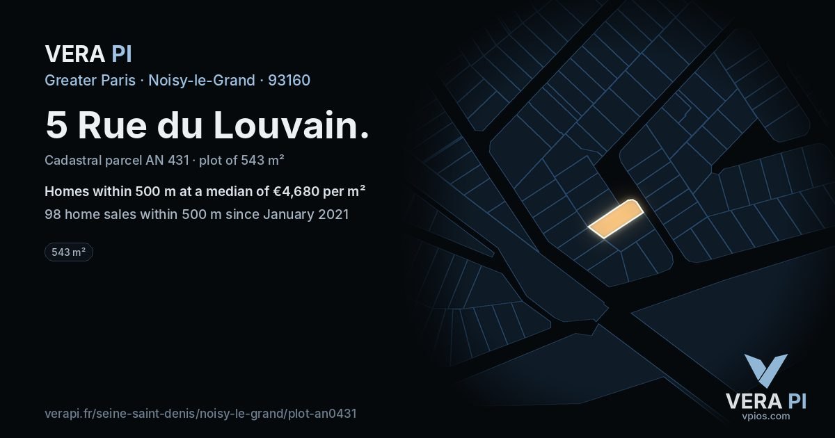 5 Rue du Louvain, Noisy-le-Grand at night – the plot lit, the parcels around coloured by the prices near them