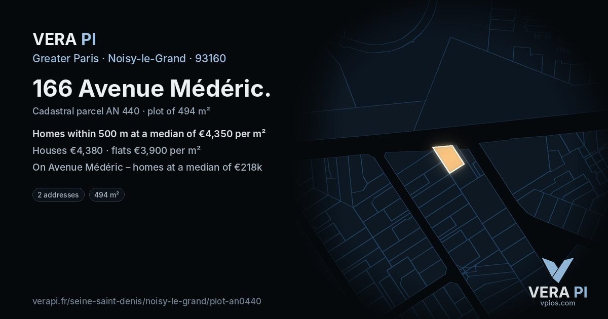 166 Avenue Médéric, Noisy-le-Grand at night – the plot lit, the parcels around coloured by the prices near them