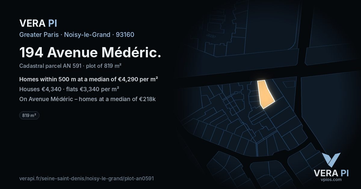 194 Avenue Médéric, Noisy-le-Grand at night – the plot lit, the parcels around coloured by the prices near them