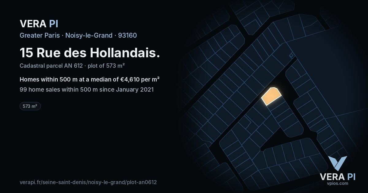 15 Rue des Hollandais, Noisy-le-Grand at night – the plot lit, the parcels around coloured by the prices near them