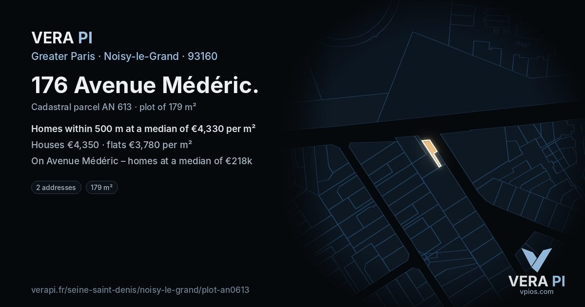 176 Avenue Médéric, Noisy-le-Grand at night – the plot lit, the parcels around coloured by the prices near them