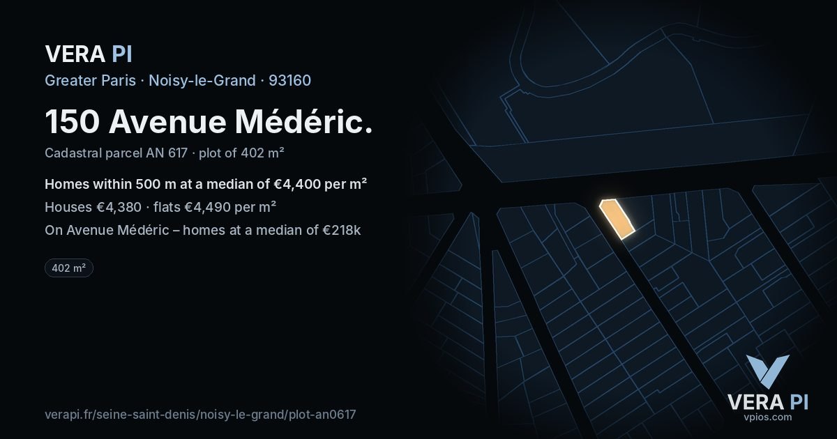 150 Avenue Médéric, Noisy-le-Grand at night – the plot lit, the parcels around coloured by the prices near them