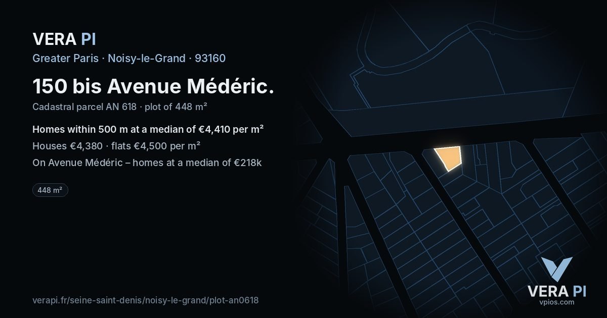 150 bis Avenue Médéric, Noisy-le-Grand at night – the plot lit, the parcels around coloured by the prices near them