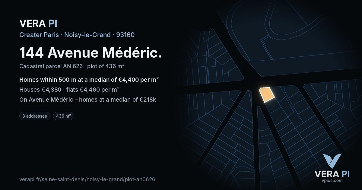 144 Avenue Médéric, Noisy-le-Grand at night – the plot lit, the parcels around coloured by the prices near them