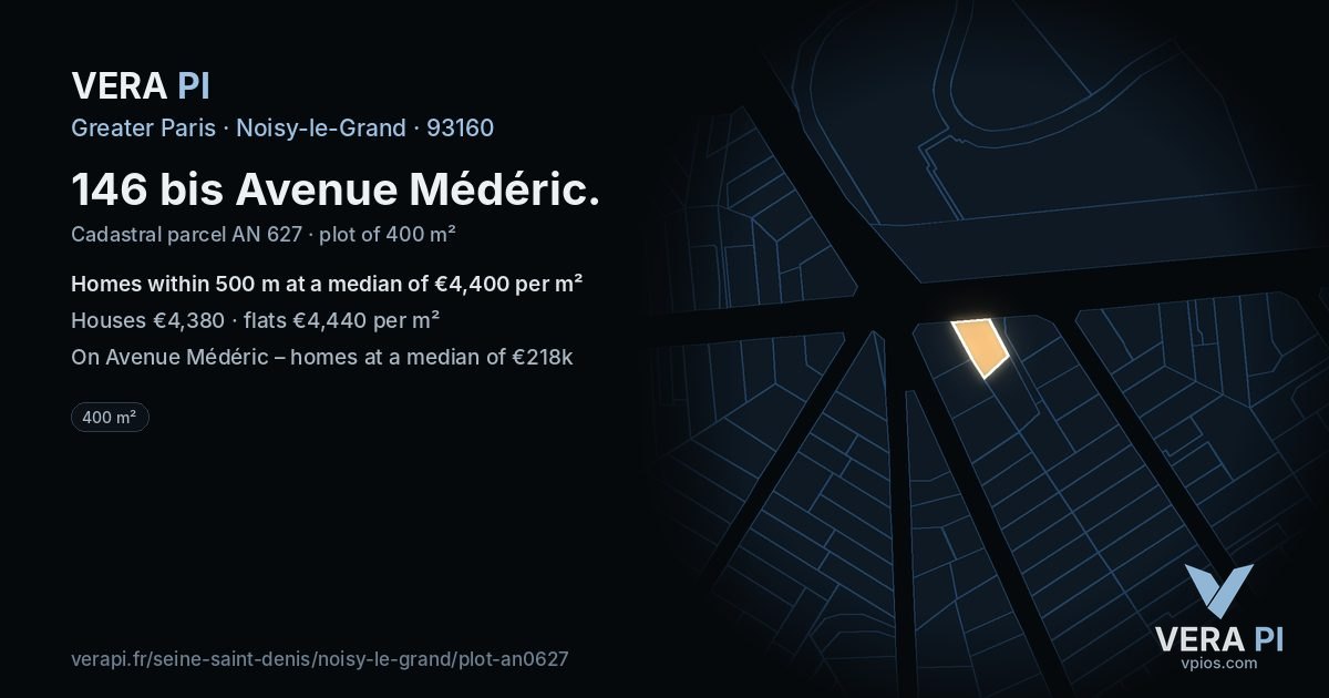 146 bis Avenue Médéric, Noisy-le-Grand at night – the plot lit, the parcels around coloured by the prices near them