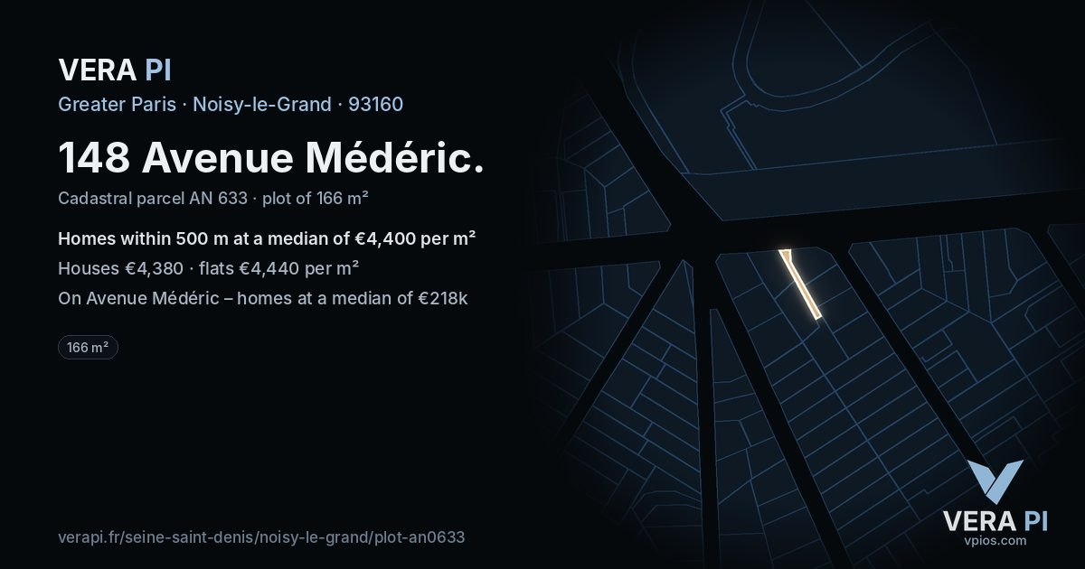 148 Avenue Médéric, Noisy-le-Grand at night – the plot lit, the parcels around coloured by the prices near them