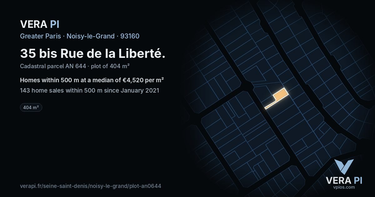 35 bis Rue de la Liberté, Noisy-le-Grand at night – the plot lit, the parcels around coloured by the prices near them