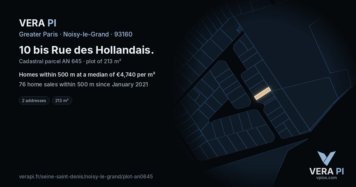 10 bis Rue des Hollandais, Noisy-le-Grand at night – the plot lit, the parcels around coloured by the prices near them