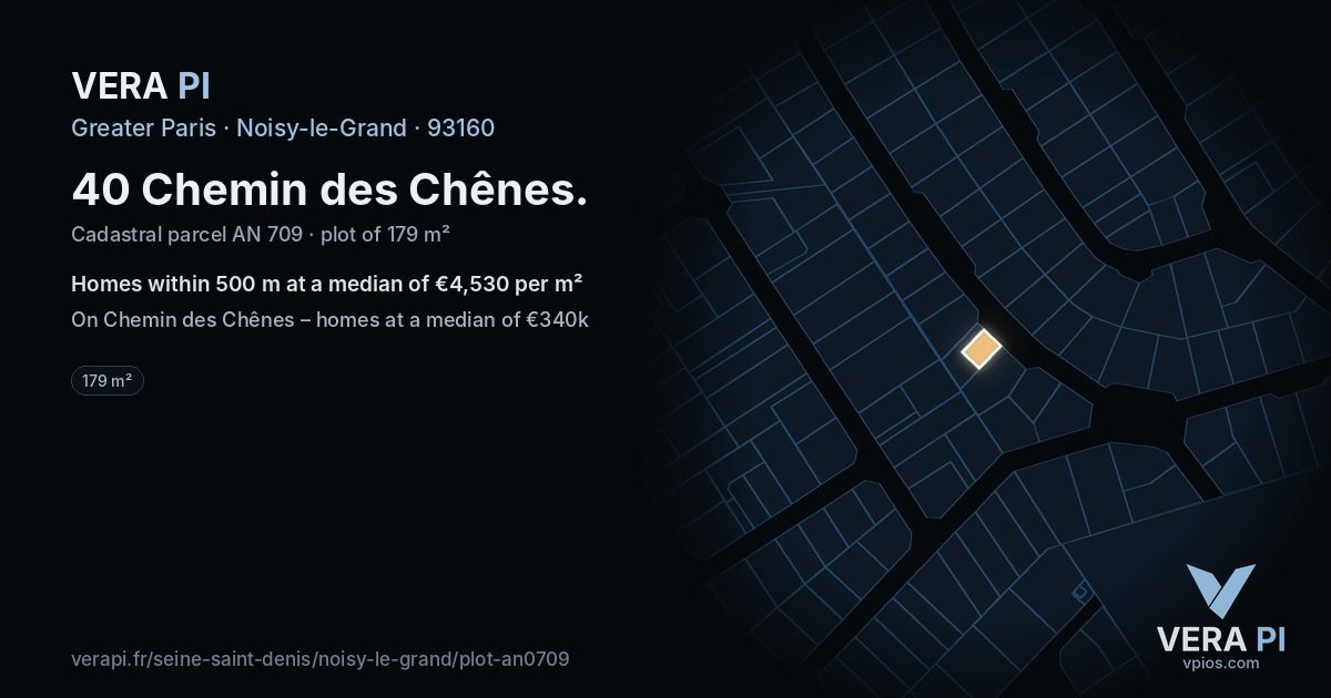 40 Chemin des Chênes, Noisy-le-Grand at night – the plot lit, the parcels around coloured by the prices near them