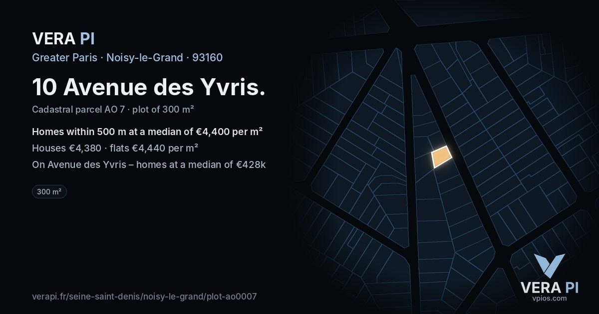 10 Avenue des Yvris, Noisy-le-Grand at night – the plot lit, the parcels around coloured by the prices near them