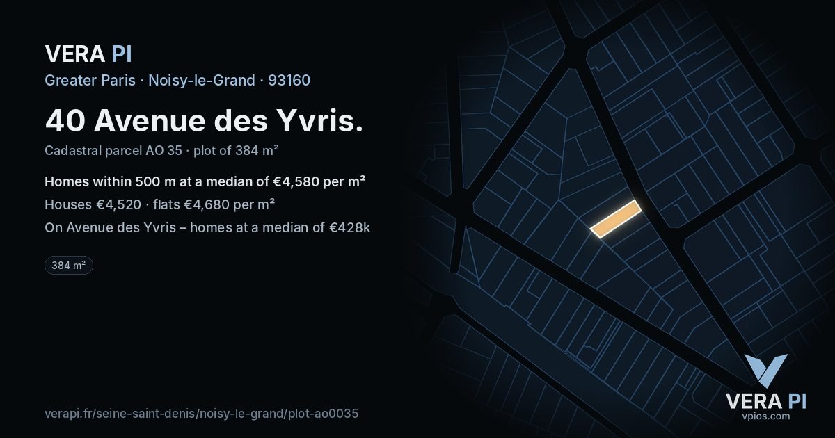 40 Avenue des Yvris, Noisy-le-Grand at night – the plot lit, the parcels around coloured by the prices near them