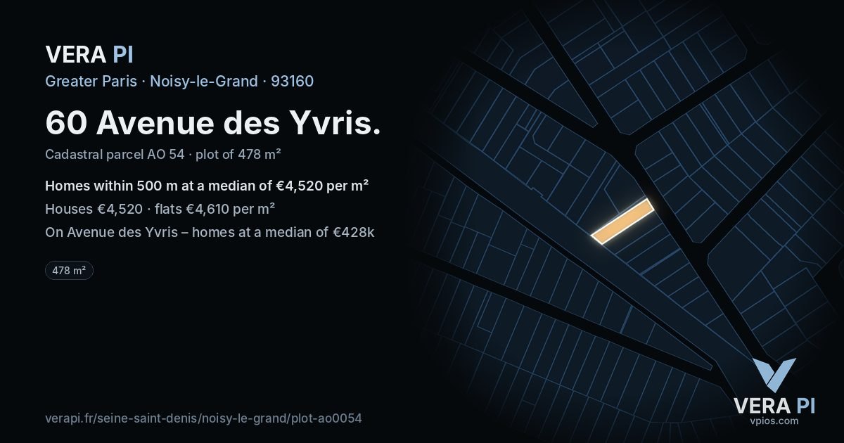 60 Avenue des Yvris, Noisy-le-Grand at night – the plot lit, the parcels around coloured by the prices near them