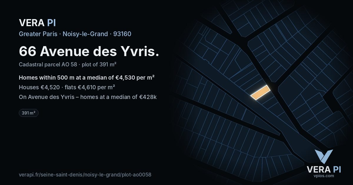 66 Avenue des Yvris, Noisy-le-Grand at night – the plot lit, the parcels around coloured by the prices near them