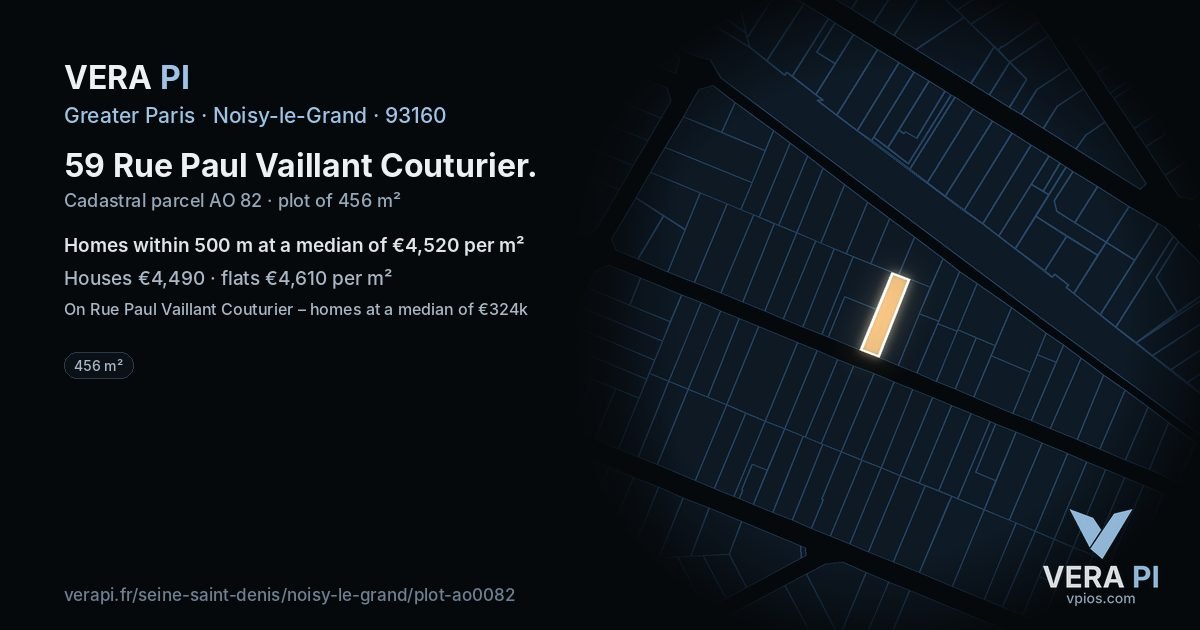59 Rue Paul Vaillant Couturier, Noisy-le-Grand at night – the plot lit, the parcels around coloured by the prices near them