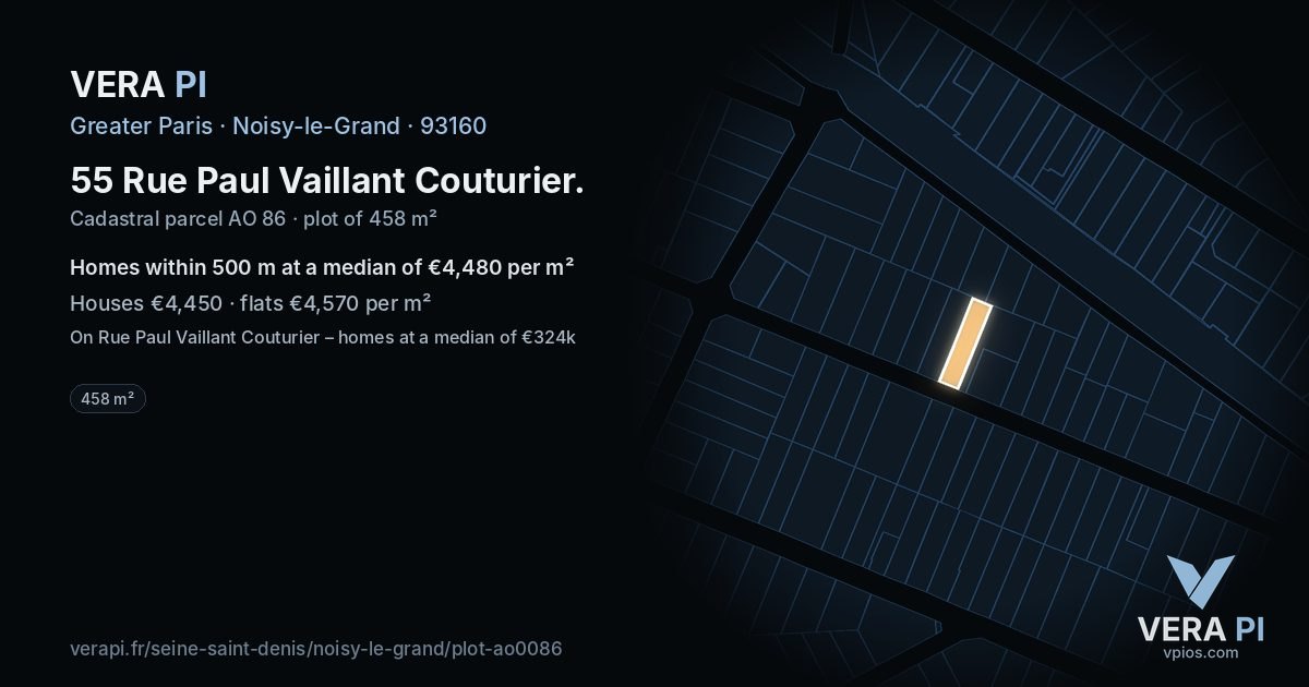 55 Rue Paul Vaillant Couturier, Noisy-le-Grand at night – the plot lit, the parcels around coloured by the prices near them