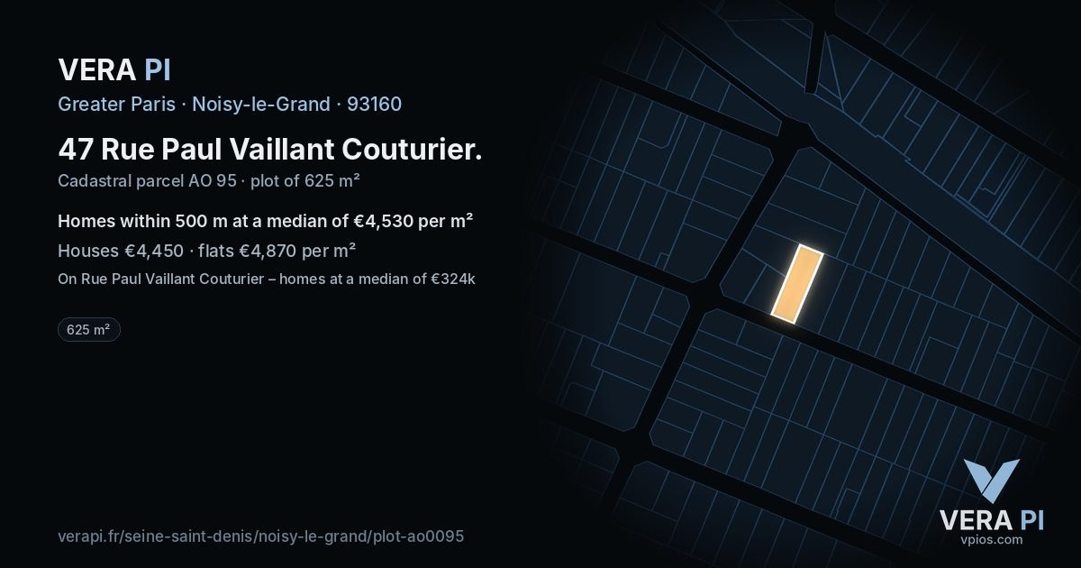 47 Rue Paul Vaillant Couturier, Noisy-le-Grand at night – the plot lit, the parcels around coloured by the prices near them