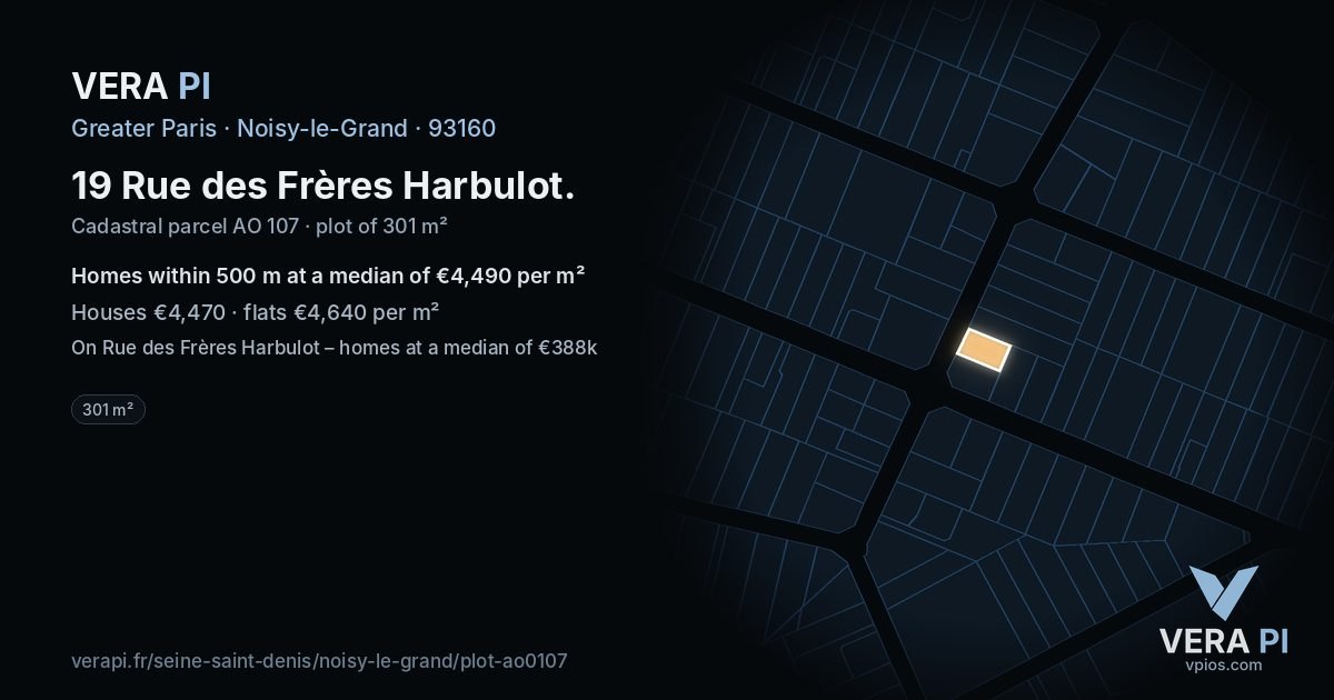 19 Rue des Frères Harbulot, Noisy-le-Grand at night – the plot lit, the parcels around coloured by the prices near them