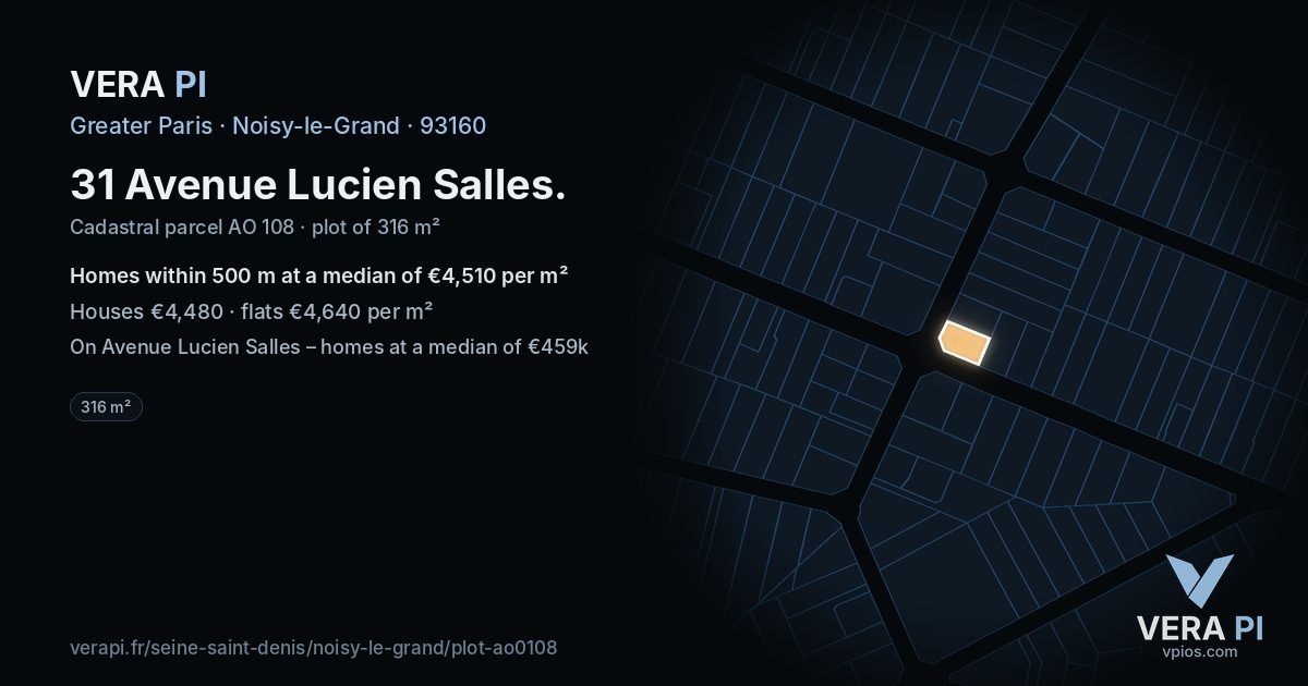 31 Avenue Lucien Salles, Noisy-le-Grand at night – the plot lit, the parcels around coloured by the prices near them