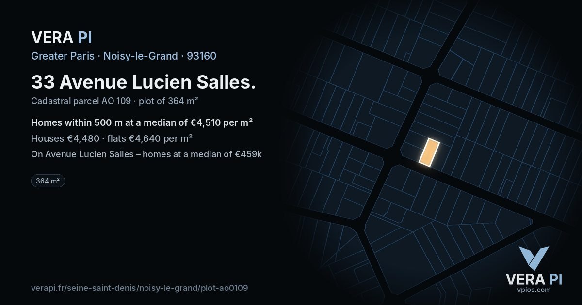 33 Avenue Lucien Salles, Noisy-le-Grand at night – the plot lit, the parcels around coloured by the prices near them