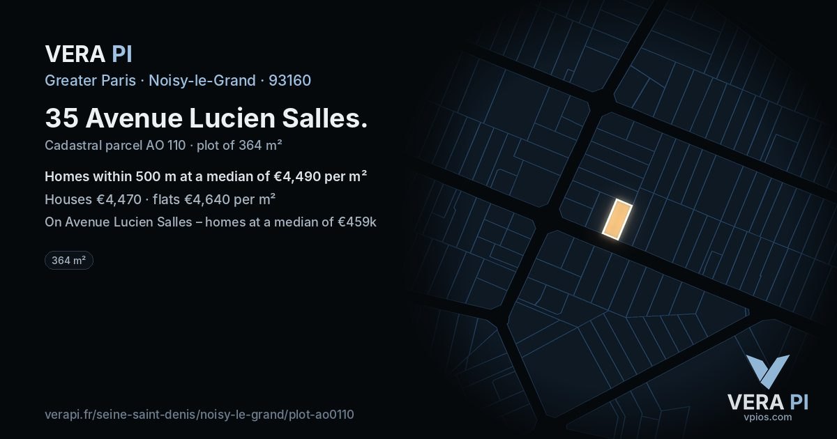 35 Avenue Lucien Salles, Noisy-le-Grand at night – the plot lit, the parcels around coloured by the prices near them