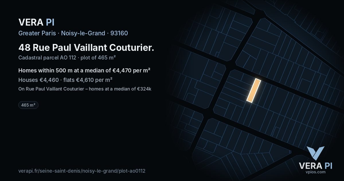 48 Rue Paul Vaillant Couturier, Noisy-le-Grand at night – the plot lit, the parcels around coloured by the prices near them