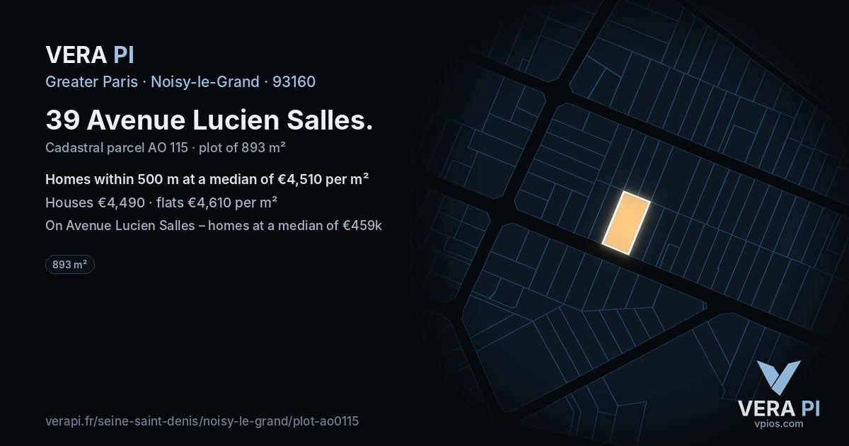 39 Avenue Lucien Salles, Noisy-le-Grand at night – the plot lit, the parcels around coloured by the prices near them