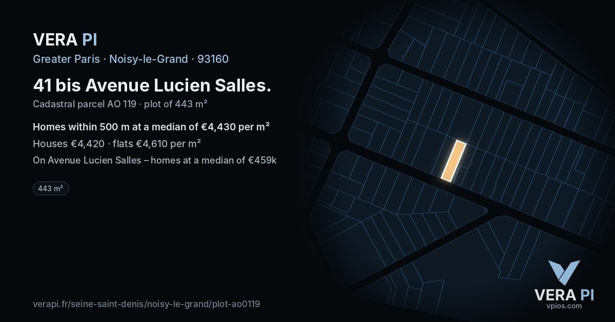 41 bis Avenue Lucien Salles, Noisy-le-Grand at night – the plot lit, the parcels around coloured by the prices near them