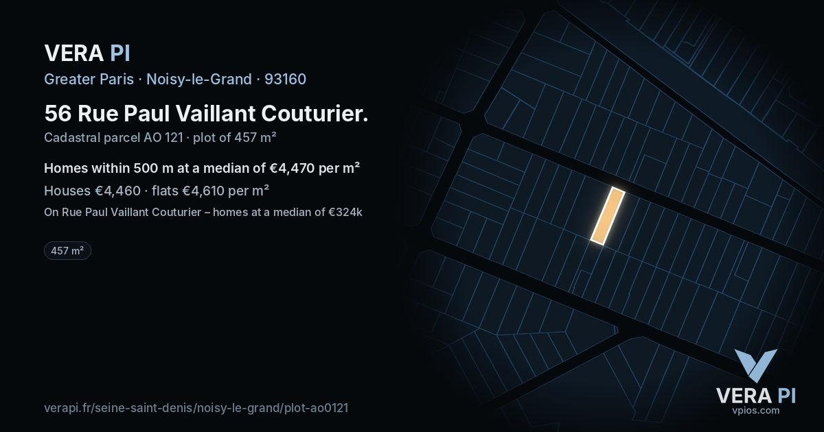 56 Rue Paul Vaillant Couturier, Noisy-le-Grand at night – the plot lit, the parcels around coloured by the prices near them