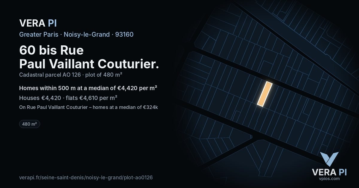 60 bis Rue Paul Vaillant Couturier, Noisy-le-Grand at night – the plot lit, the parcels around coloured by the prices near them