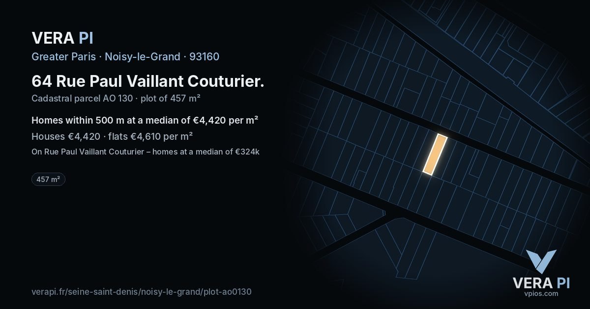 64 Rue Paul Vaillant Couturier, Noisy-le-Grand at night – the plot lit, the parcels around coloured by the prices near them