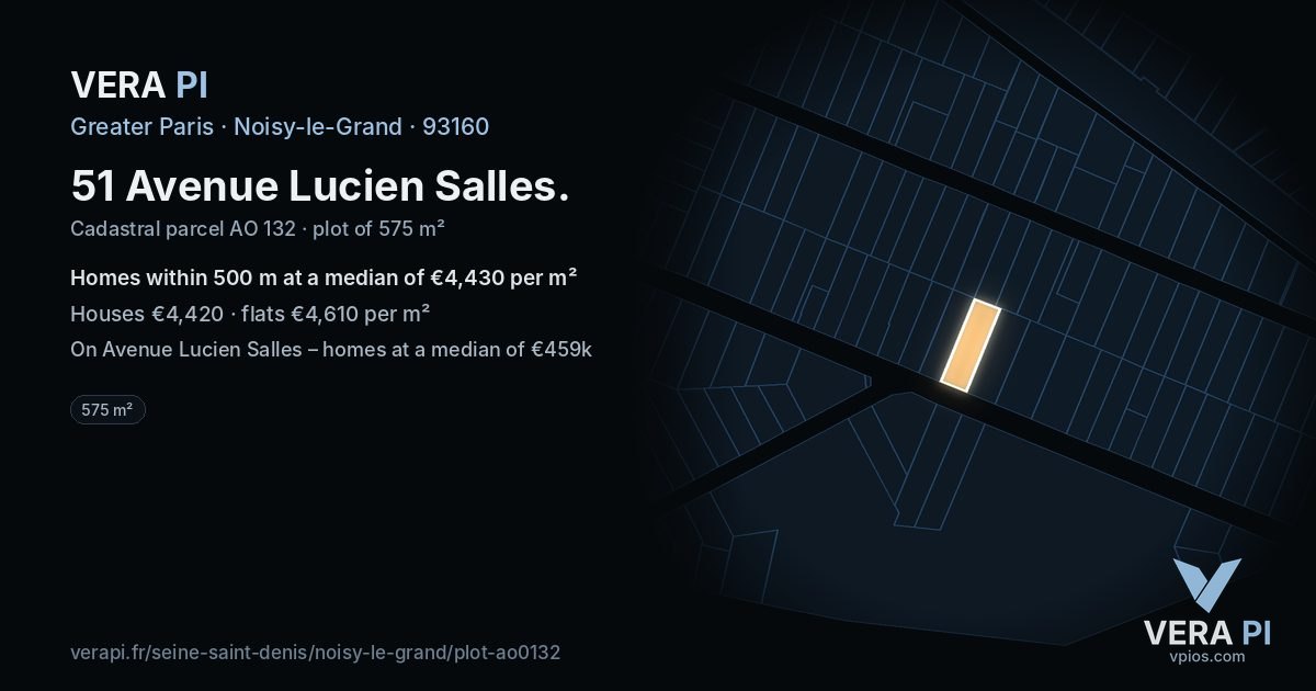51 Avenue Lucien Salles, Noisy-le-Grand at night – the plot lit, the parcels around coloured by the prices near them