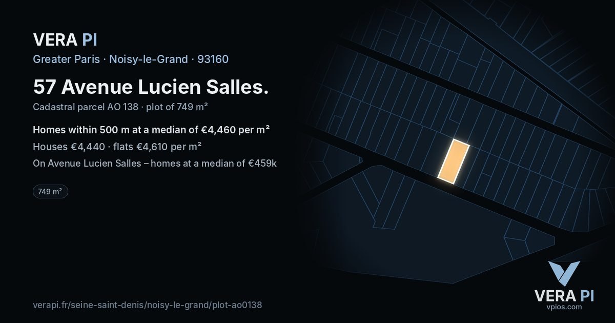 57 Avenue Lucien Salles, Noisy-le-Grand at night – the plot lit, the parcels around coloured by the prices near them