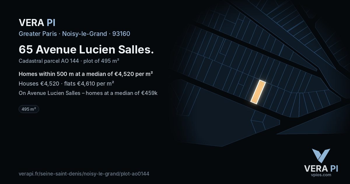 65 Avenue Lucien Salles, Noisy-le-Grand at night – the plot lit, the parcels around coloured by the prices near them