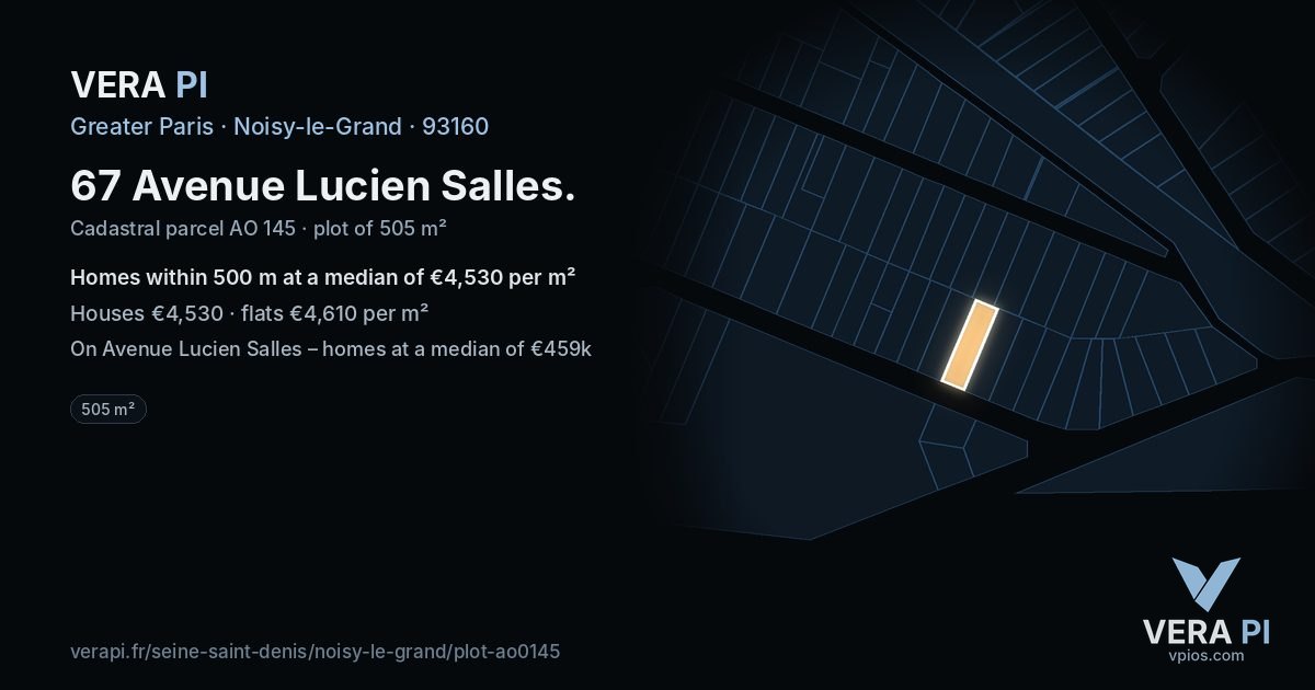 67 Avenue Lucien Salles, Noisy-le-Grand at night – the plot lit, the parcels around coloured by the prices near them