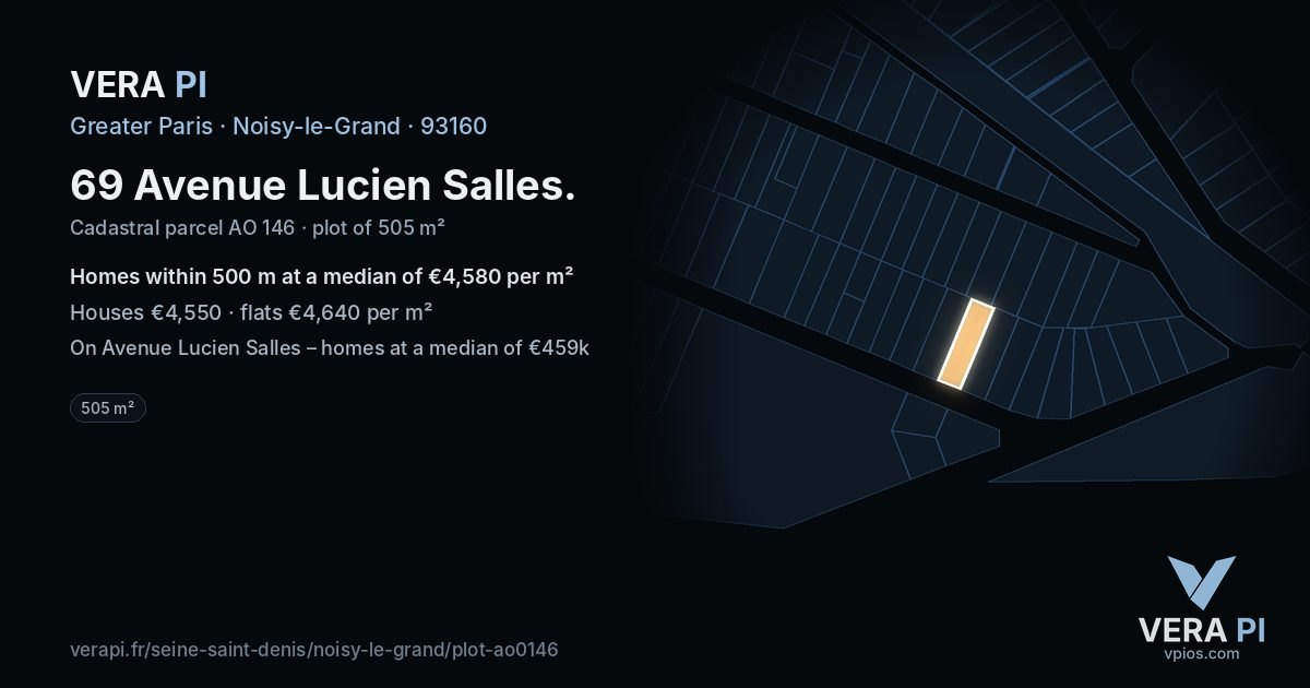 69 Avenue Lucien Salles, Noisy-le-Grand at night – the plot lit, the parcels around coloured by the prices near them
