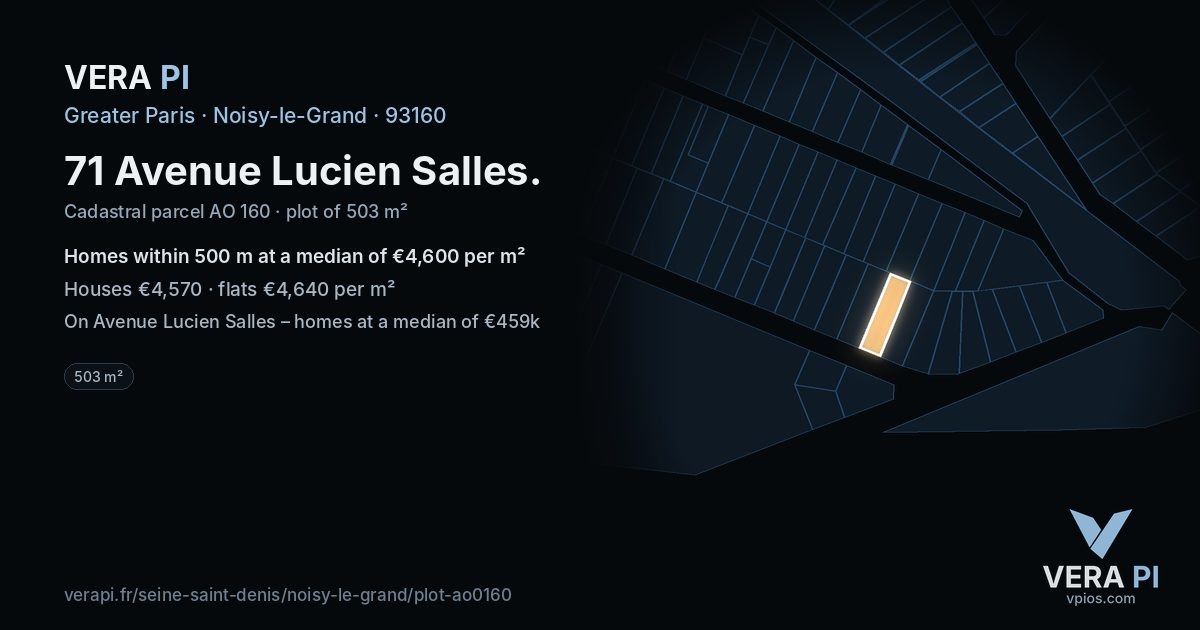 71 Avenue Lucien Salles, Noisy-le-Grand at night – the plot lit, the parcels around coloured by the prices near them