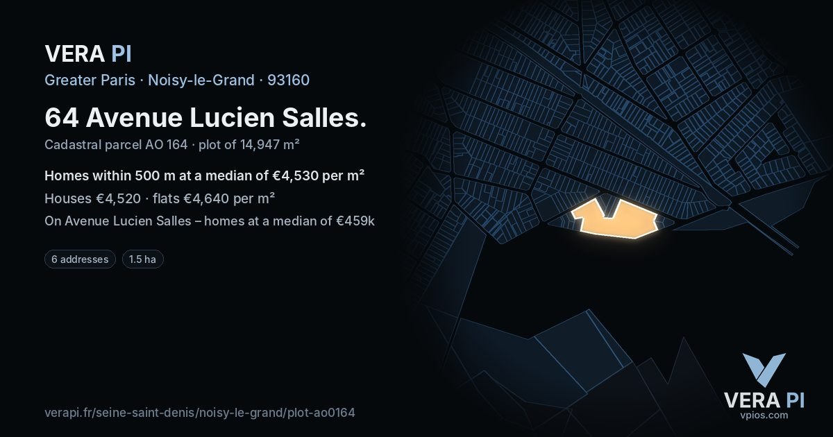 64 Avenue Lucien Salles, Noisy-le-Grand at night – the plot lit, the parcels around coloured by the prices near them
