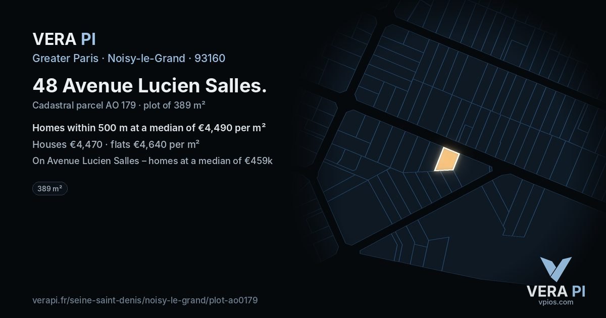 48 Avenue Lucien Salles, Noisy-le-Grand at night – the plot lit, the parcels around coloured by the prices near them