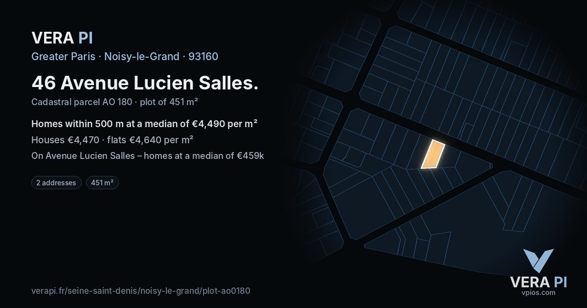 46 Avenue Lucien Salles, Noisy-le-Grand at night – the plot lit, the parcels around coloured by the prices near them
