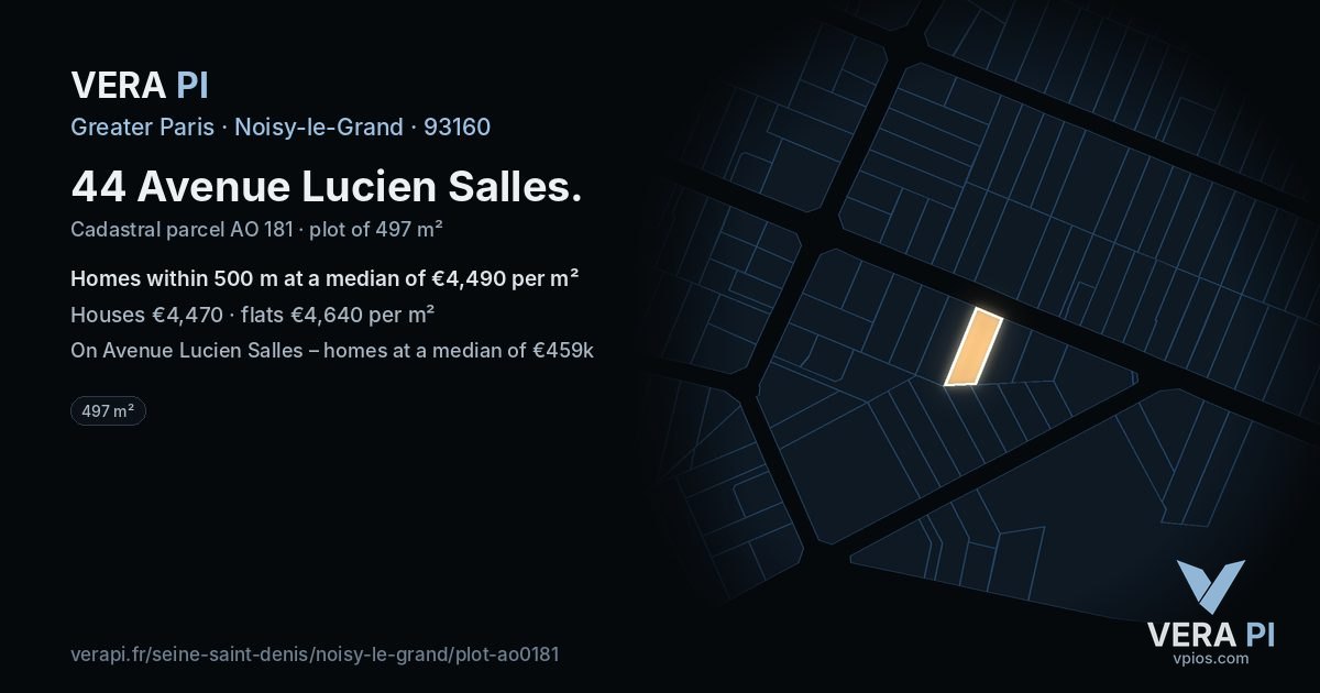 44 Avenue Lucien Salles, Noisy-le-Grand at night – the plot lit, the parcels around coloured by the prices near them